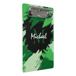 モノグラムで緑の名前のブラシストロークの色合い ミニクリップボード