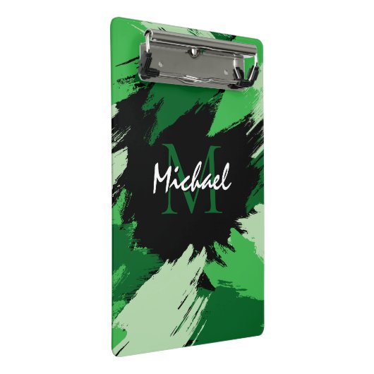 モノグラムで緑の名前のブラシストロークの色合い ミニクリップボード (アングル)
