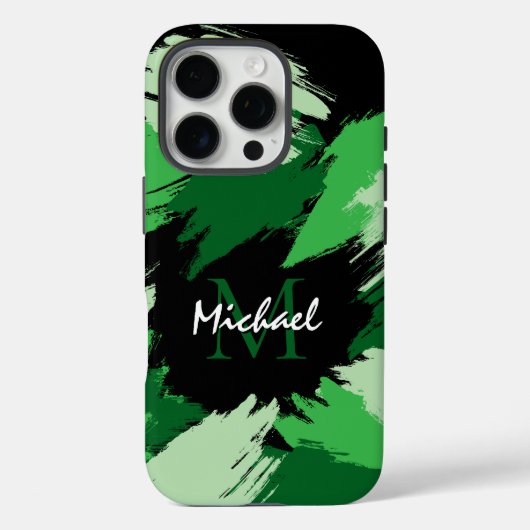 モノグラムで緑の名前のブラシストロークの色合い Case-Mate iPhoneケース (裏面)