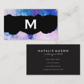 モノグラムで裂かれたシックな水色の青い紫 名刺 (正面/裏面)