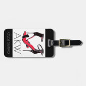 モノグラムで黒にハイヒールの靴のペア ラゲッジタグ (正面横)