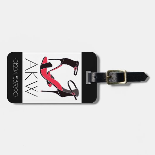モノグラムで黒にハイヒールの靴のペア ラゲッジタグ