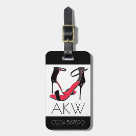 モノグラムで黒にハイヒールの靴のペア ラゲッジタグ