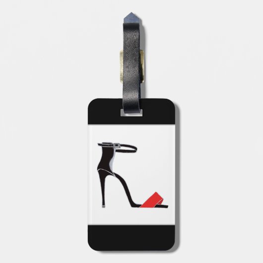 モノグラムで黒にハイヒールの靴のペア ラゲッジタグ (裏面縦)