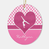 モノグラムとのかわいらしいピンクのチェック模様の体操 セラミックオーナメント (左)