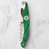 モノグラムとのエメラルドグリーンのマラカイトの質 ソムリエナイフ (正面)