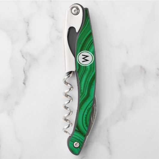 モノグラムとのエメラルドグリーンのマラカイトの質 ソムリエナイフ (正面)