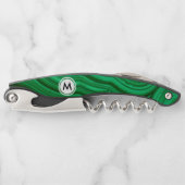 モノグラムとのエメラルドグリーンのマラカイトの質 ソムリエナイフ (正面)