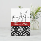 モノグラムとのサンキューカードは赤いダマスク織を示します サンキューカード (スタンド正面)