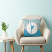 モノグラムとのシェブロンの青/灰色のストライプな体操 クッション (椅子)