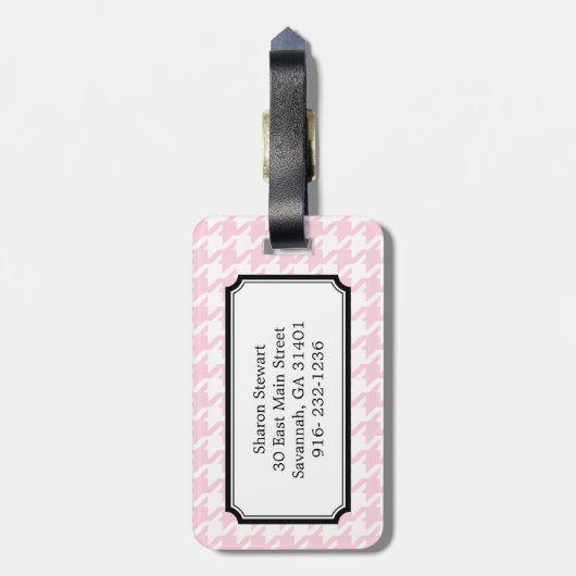 モノグラムとのスタイリッシュでクラシックなピンクの千鳥格子の ラゲッジタグ (裏面縦)