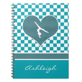 モノグラムとのティール（緑がかった色）の緑のチェック模様の体操 ノートブック