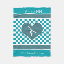 モノグラムとのティール（緑がかった色）の緑のチェック模様の体操 フリースブランケット