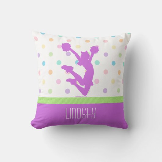 モノグラムとのパステル調の紫色の水玉模様の応援かPom クッション (正面)