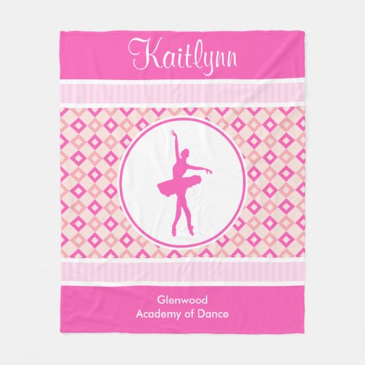 モノグラムとのピンクによって市松模様にされるダイヤモンドのダンス フリースブランケット (正面)