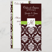 モノグラムとのブラウンのダマスク織の結婚式プログラム プログラム (正面/裏面)