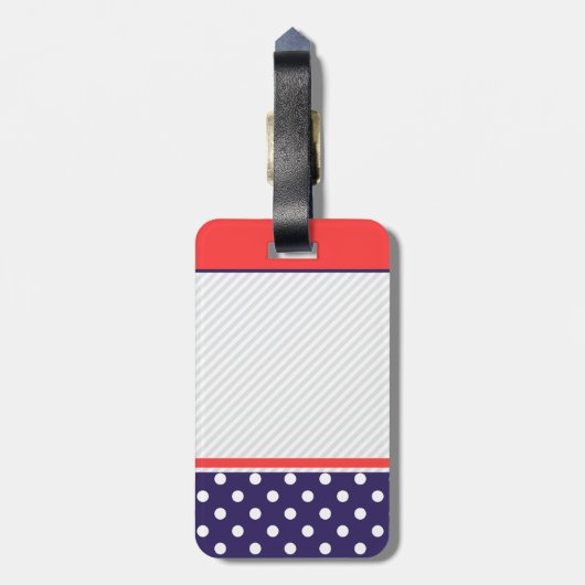 モノグラムとのレトロの水玉模様のデザイン ラゲッジタグ (裏面縦)