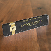モノグラムとの専門のエレガントな黒及び金ゴールド デスクネームプレート (側面)
