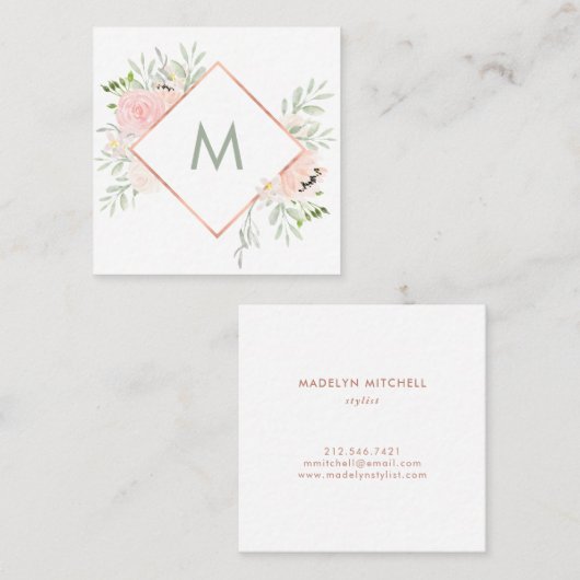 モノグラムとの春の花柄 スクエア名刺 (正面/裏面)