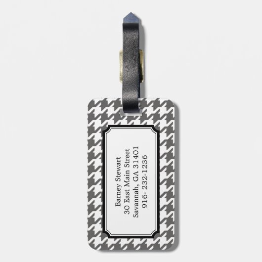 モノグラムとの粋でクラシックな灰色の千鳥格子の ラゲッジタグ (裏面縦)