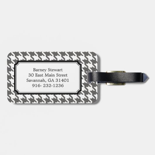 モノグラムとの粋でクラシックな灰色の千鳥格子の ラゲッジタグ (裏面横)