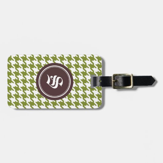 モノグラムとの粋でクラシックな緑の千鳥格子の ラゲッジタグ (正面横)