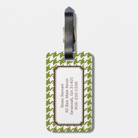 モノグラムとの粋でクラシックな緑の千鳥格子の ラゲッジタグ (裏面縦)