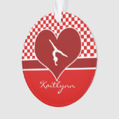 モノグラムとの豊富な赤のチェック模様の体操 オーナメント (正面)