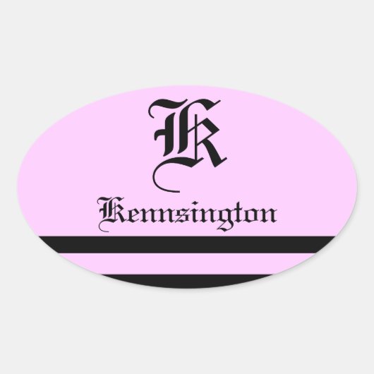 "モノグラムとストライプの結婚フォント" 楕円形シール (正面)