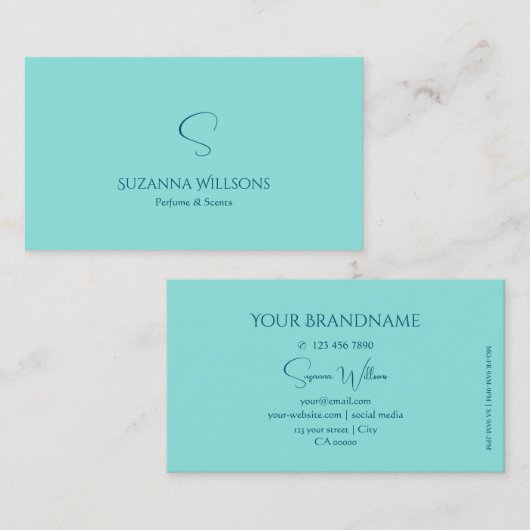 モノグラムとティール(緑がかった色)との単純なモダンプレーンクラシック 名刺 (正面/裏面)