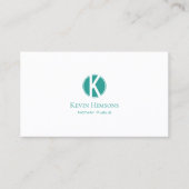 モノグラムとティール（緑がかった色）付き無地の白い円 名刺 (正面)