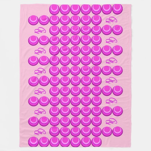 モノグラムとトレンディースタイルのピンクのレトロパターン フリースブランケット (正面)