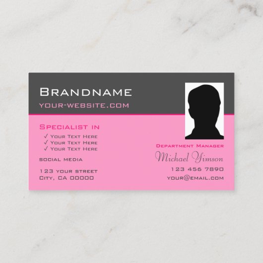 モノグラムとフォトシックとダークグレーのライトピンク 名刺 (裏面)