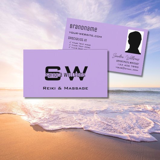 モノグラムとフォトライトパープル付きプレーン薄紫 名刺