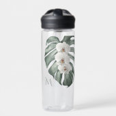 モノグラムとモンステラの熱帯白い蘭 ウォーターボトル (正面)