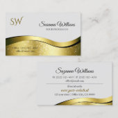 モノグラムとライトグレー上の高貴な波状金ゴールドデコール 名刺 (正面/裏面)