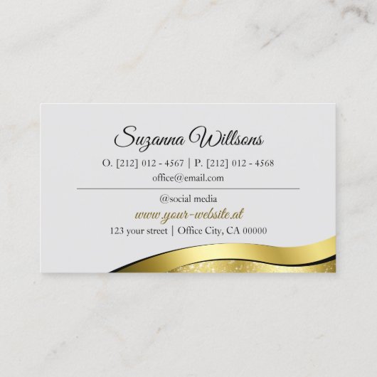 モノグラムとライトグレー上の高貴な波状金ゴールドデコール 名刺 (裏面)