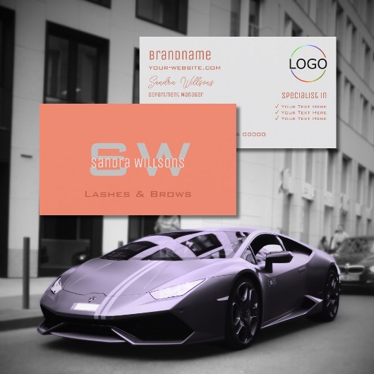 モノグラムとロゴのシックなプレーンのコーラルライトグレー 名刺