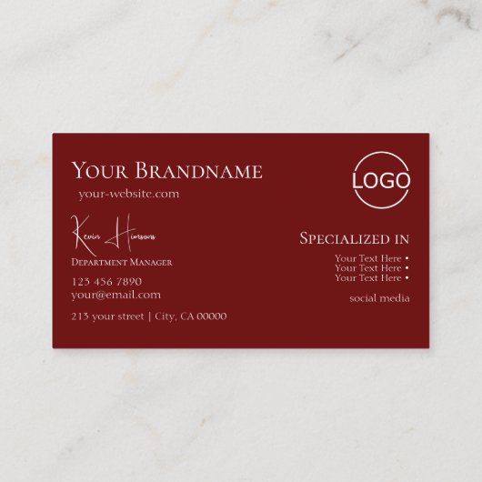 モノグラムとロゴの赤いシックなプレーン白ワイン 名刺 (裏面)