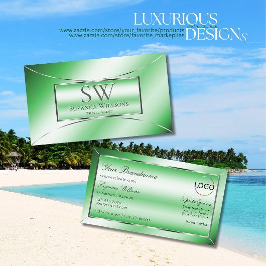 モノグラムとロゴ付きエメラルドグリーンシルバーデコール 名刺