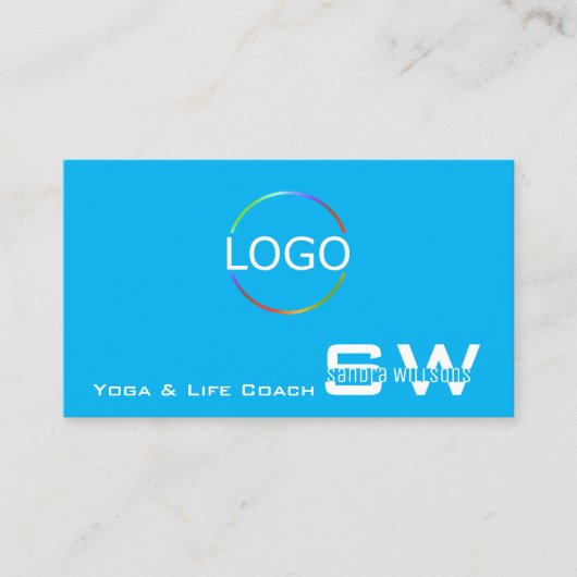 モノグラムとロゴ付きプレーンスカイブルーホワイトシック 名刺