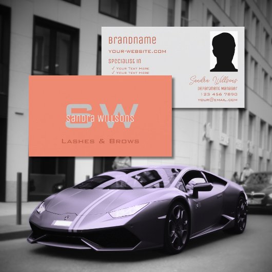 モノグラムと写真を使用したプレーンなサンゴのライトグレー 名刺