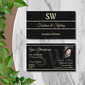 モノグラムと写真ストライプ付きプレーンブラックゴールデンの 名刺