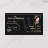 モノグラムと写真ストライプ付きプレーンブラックゴールデンの 名刺 (裏面)