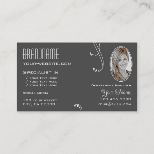 モノグラムと写真華美を含む明るいダークグレー 名刺 (裏面)