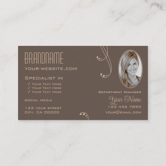 モノグラムと写真華美付き淡いダークブラウン 名刺 (裏面)