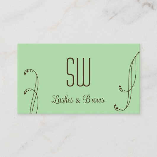 モノグラムと写真華美付き淡い緑の茶色 名刺 (正面)