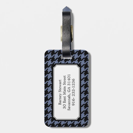 モノグラムと千鳥格子のな粋でクラシックなブルーグレー ラゲッジタグ (裏面縦)