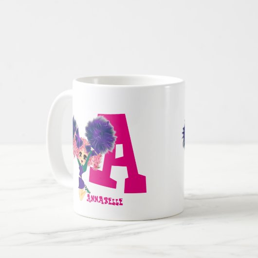 モノグラムと名付パーソナライズされたけられた女子チアリーダー コーヒーマグカップ (正面左)