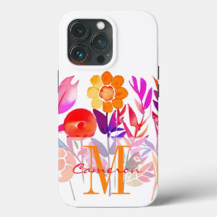 モノグラムと名前のオーダーメイド花 iPhone 13 PROケース